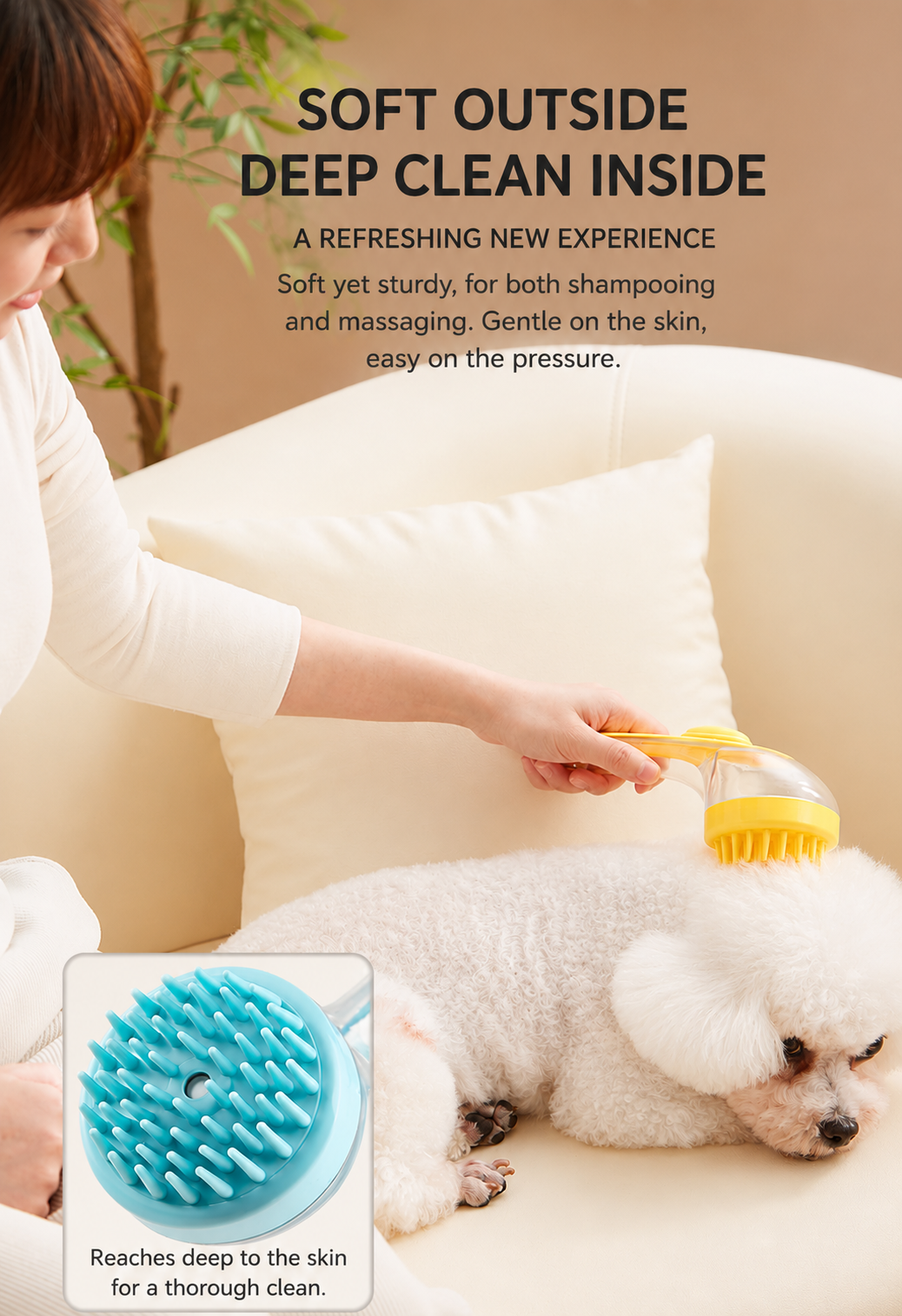 Pet Bath Massage Brush with Shampoo Dispenser for Dogs & Cats
