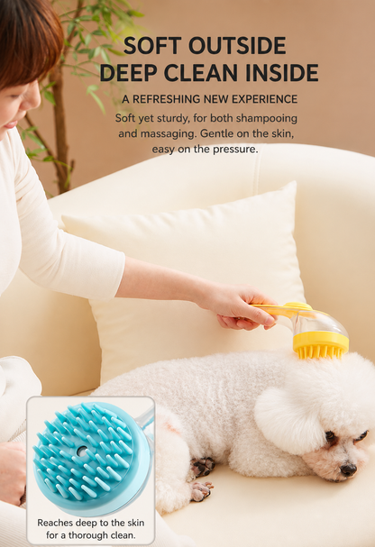Pet Bath Massage Brush with Shampoo Dispenser for Dogs & Cats
