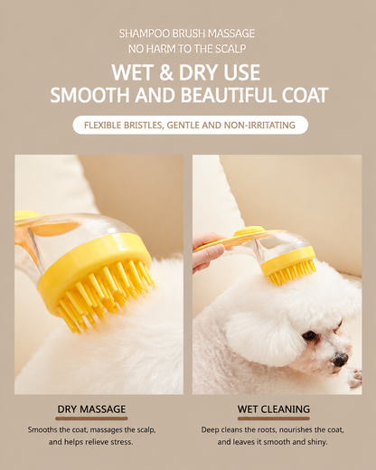 Pet Bath Massage Brush with Shampoo Dispenser for Dogs & Cats