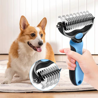 Pet Dematting Comb for Dogs & Cats – Stainless Steel Deshedding Grooming Brush with Anti-Slip Handle