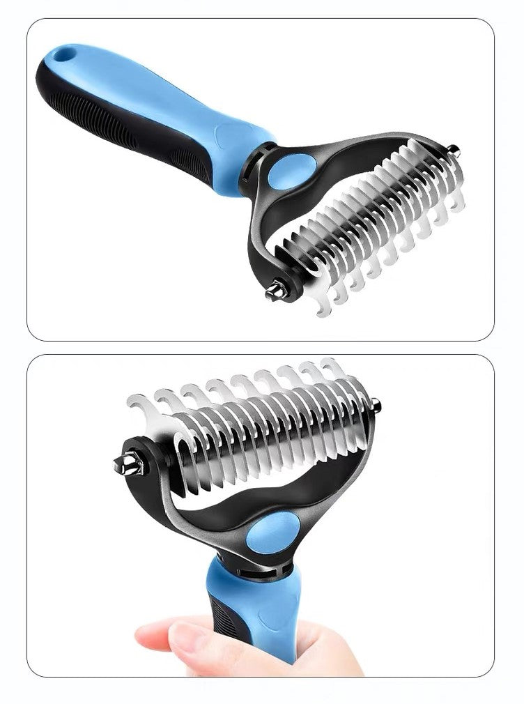 Pet Dematting Comb for Dogs & Cats – Stainless Steel Deshedding Grooming Brush with Anti-Slip Handle