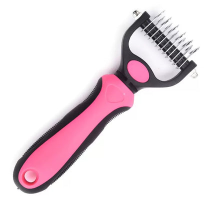 Pet Dematting Comb for Dogs & Cats – Stainless Steel Deshedding Grooming Brush with Anti-Slip Handle