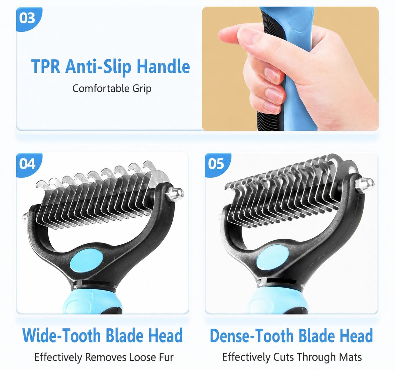 Pet Dematting Comb for Dogs & Cats – Stainless Steel Deshedding Grooming Brush with Anti-Slip Handle