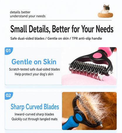 Pet Dematting Comb for Dogs & Cats – Stainless Steel Deshedding Grooming Brush with Anti-Slip Handle