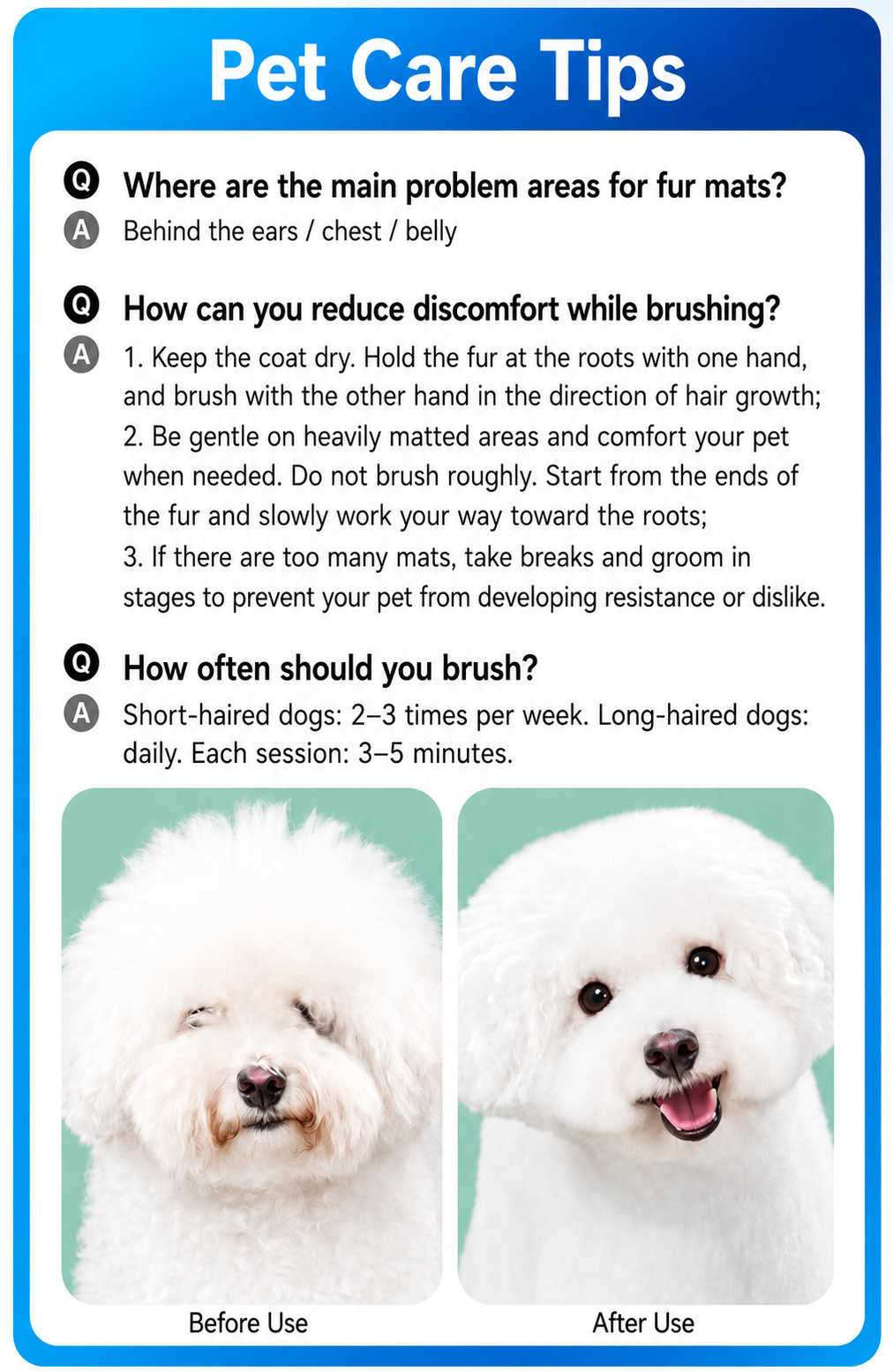 Pet Dematting Comb for Dogs & Cats – Stainless Steel Deshedding Grooming Brush with Anti-Slip Handle
