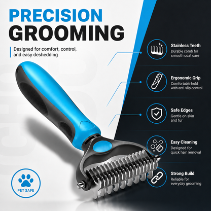 Pet Dematting Comb for Dogs & Cats – Stainless Steel Deshedding Grooming Brush with Anti-Slip Handle