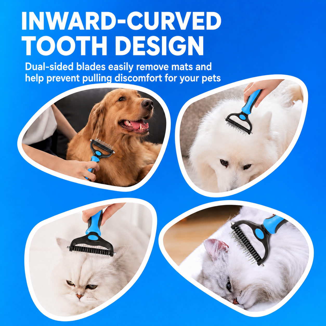 Pet Dematting Comb for Dogs & Cats – Stainless Steel Deshedding Grooming Brush with Anti-Slip Handle