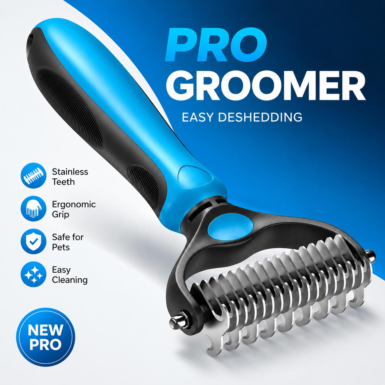 Pet Dematting Comb for Dogs & Cats – Stainless Steel Deshedding Grooming Brush with Anti-Slip Handle