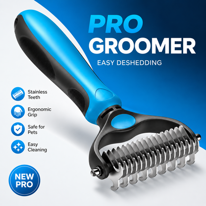 Pet Dematting Comb for Dogs & Cats – Stainless Steel Deshedding Grooming Brush with Anti-Slip Handle