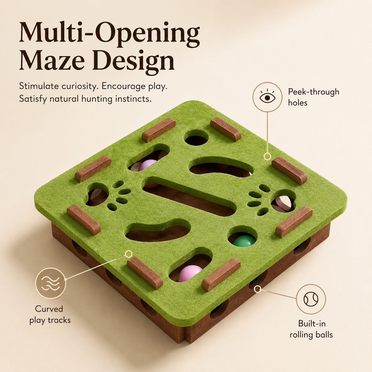 Interactive Cat Puzzle Box Toy with Rolling Balls